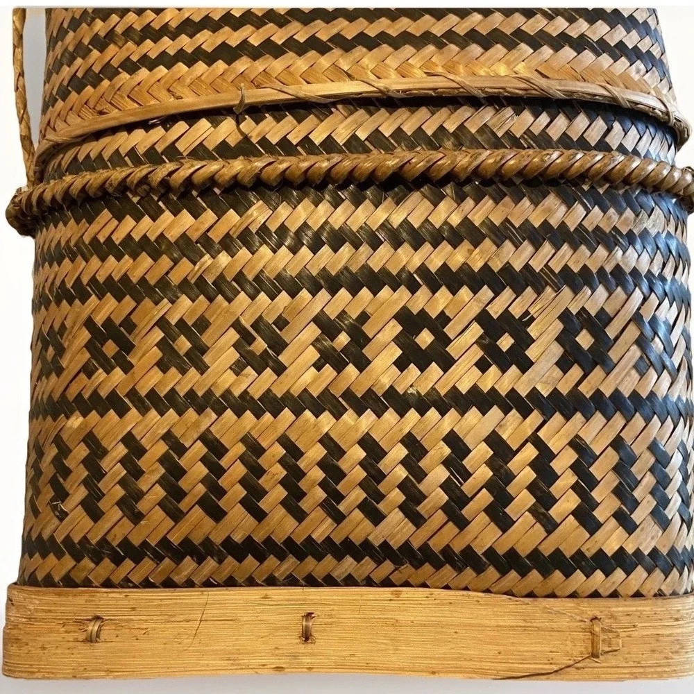 Vtg Philippine Tribal Double Weave Basket Lidded Shoulder Bag Tiruray Ifugao Art